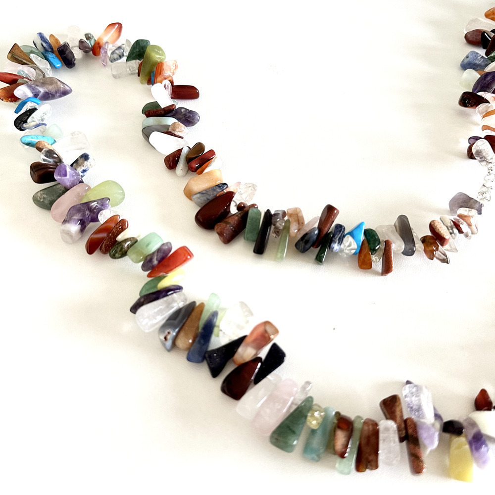 Vintage 925 Sterling Silver Multi Gemstone Nugget Chunky Statement Necklace 36" - Picture 7 of 14